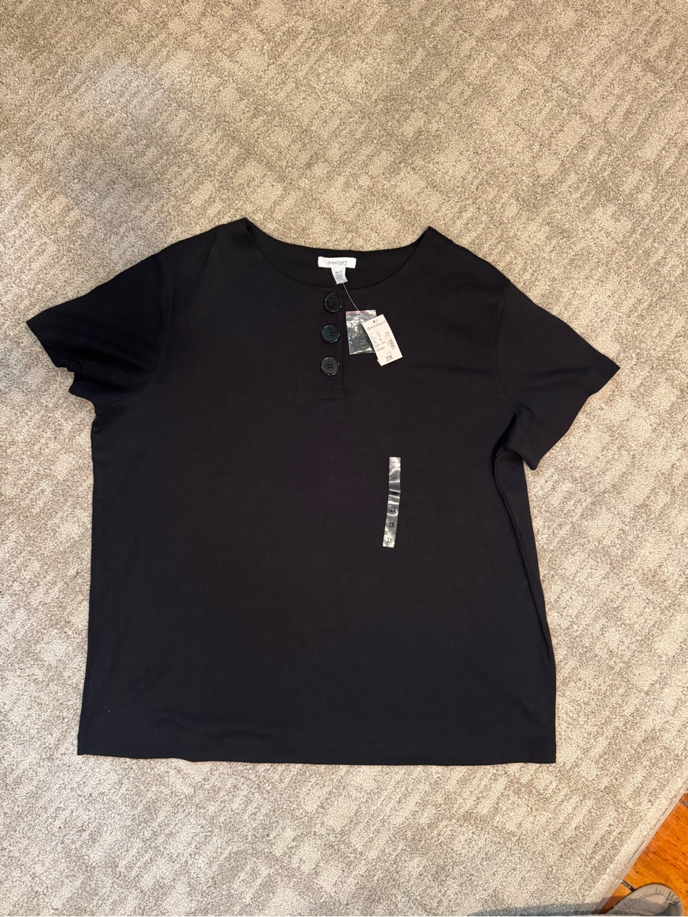Dress Barn Black Short Sleeve Henley Top NWT Size 18/20